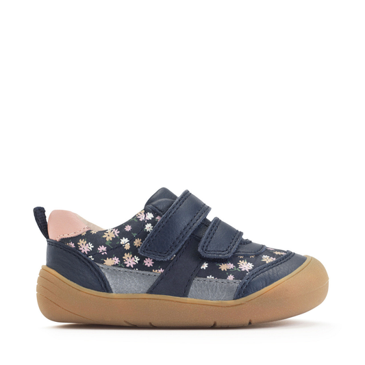 Duel Navy Floral/Leather First Walking Trainers