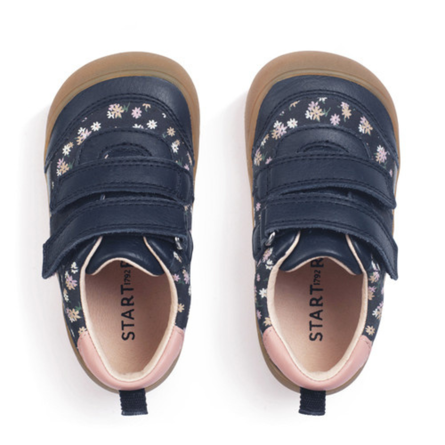 Duel Navy Floral/Leather First Walking Trainers