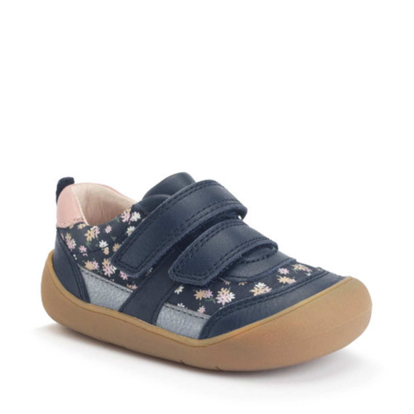 Duel Navy Floral/Leather First Walking Trainers