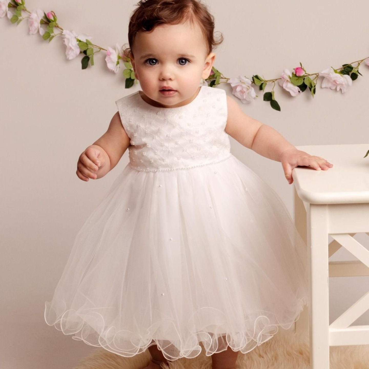 Girls 'Riley' Ivory Christening/Party Dress