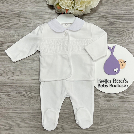 White Smock Sleepsuit & Jacket Set