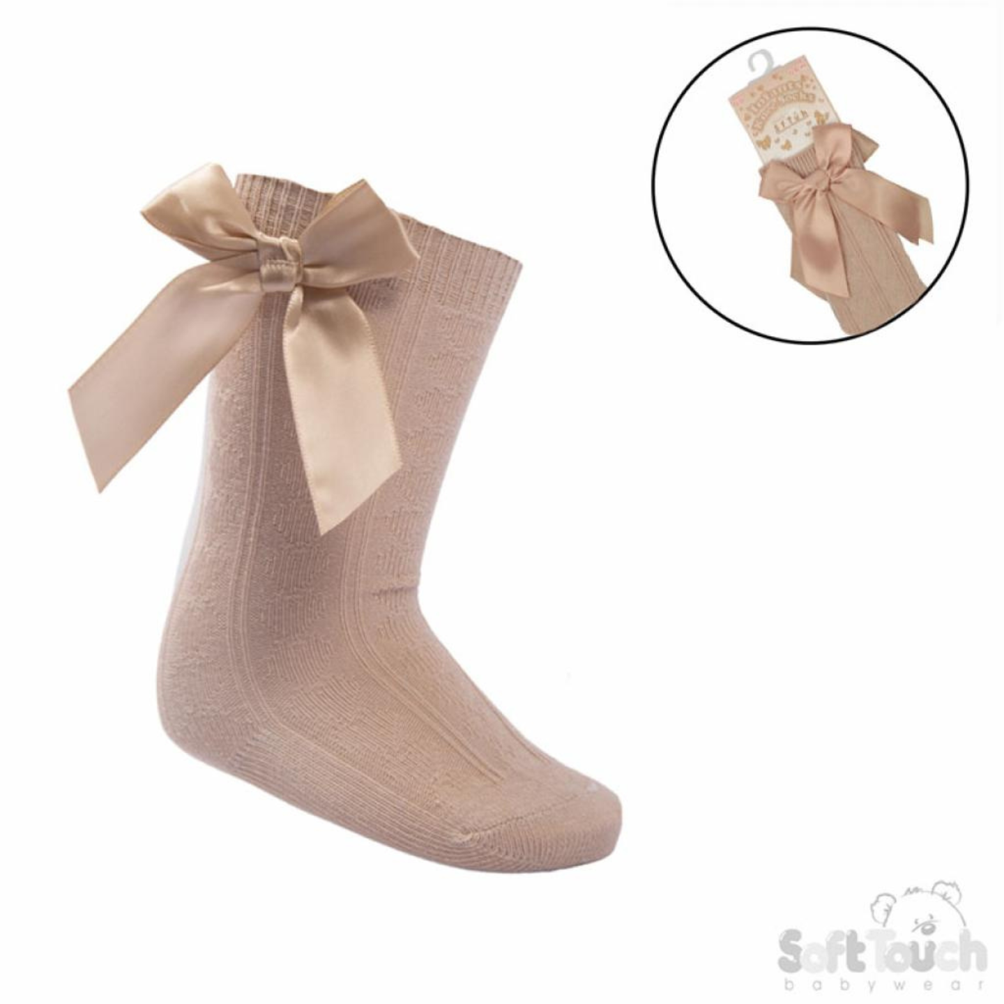 Girls Beige Knee Sock with Bow