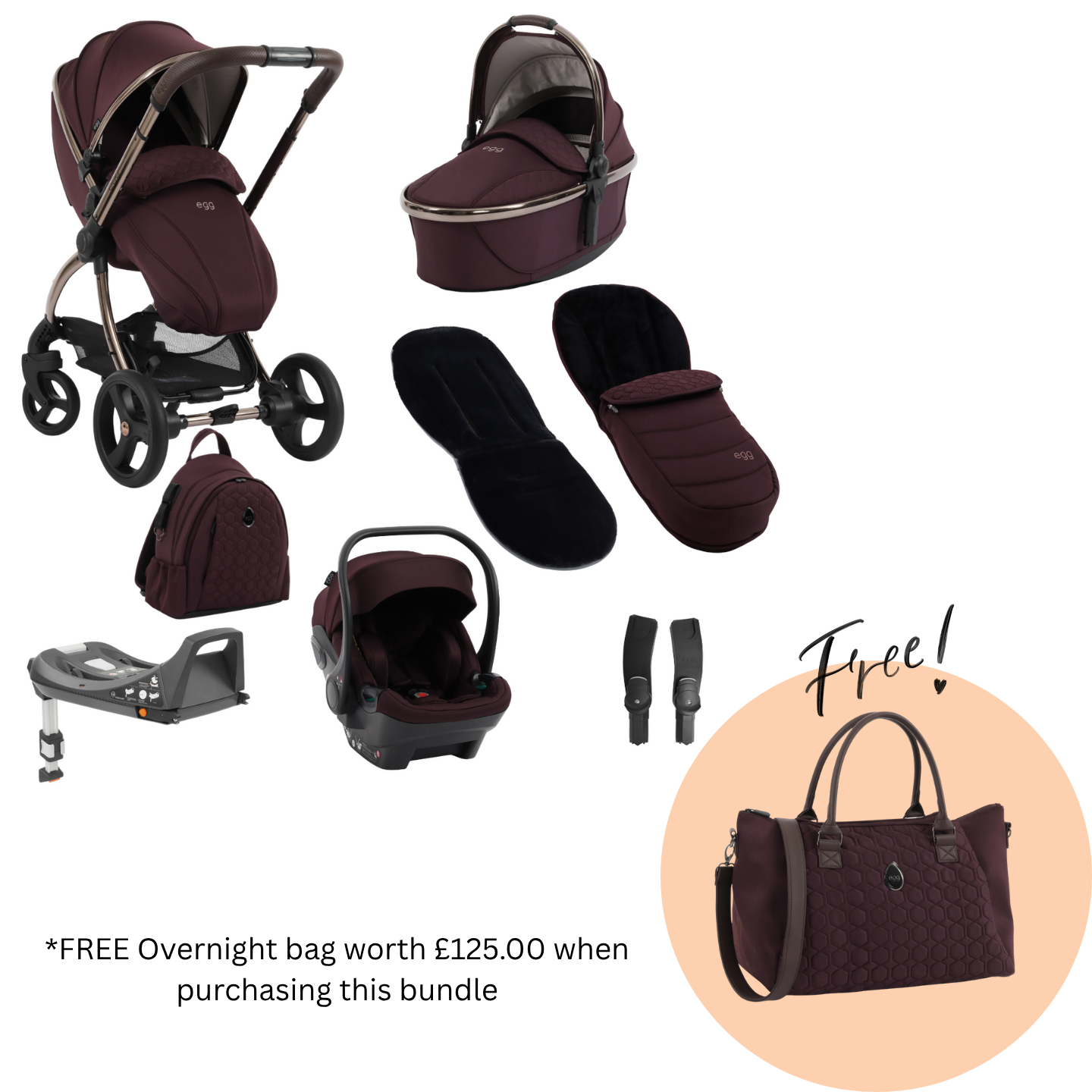 Egg3 Luxury 8 Piece i-Size Bundle - Mulberry