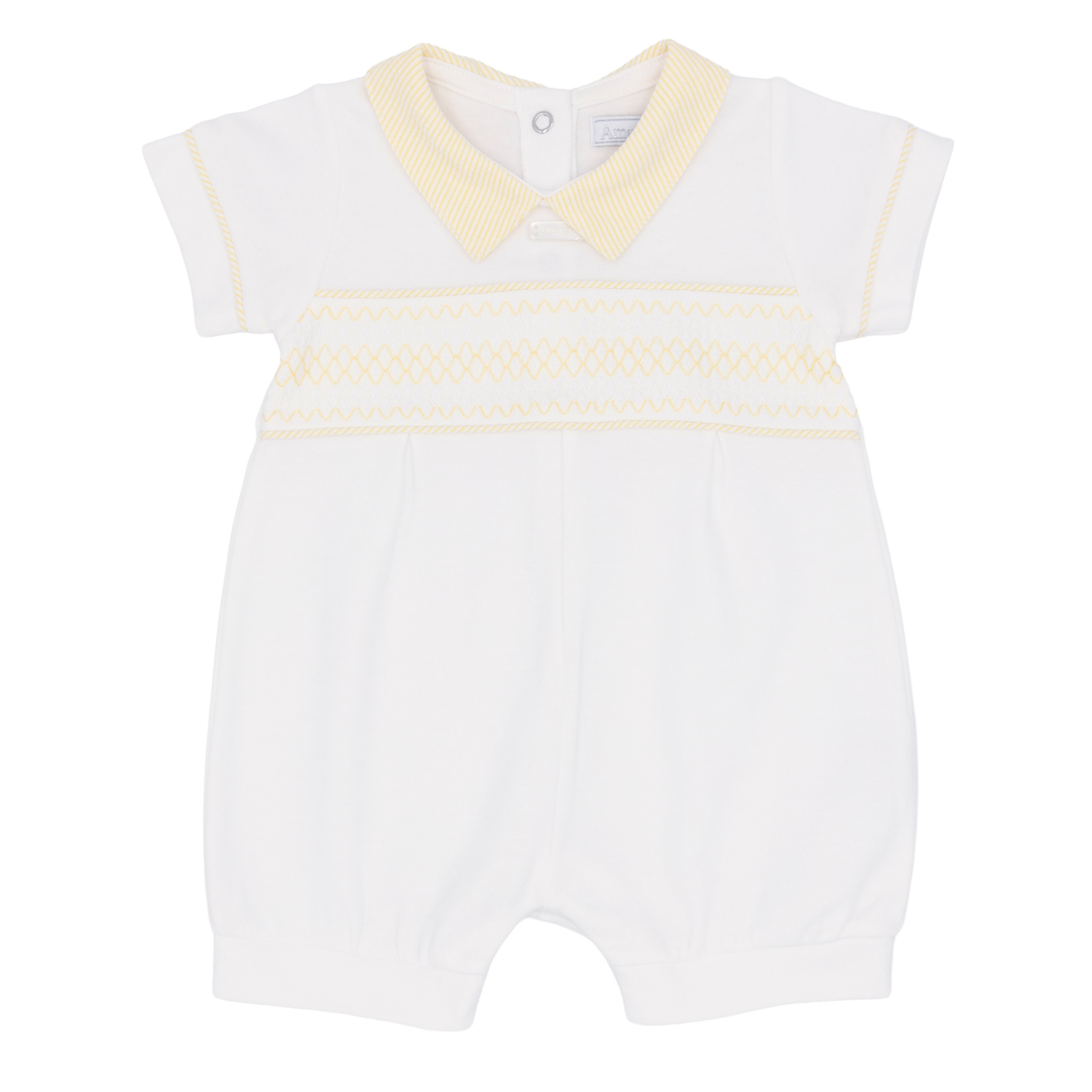Amore Boys White/Lemon Smocked Romper