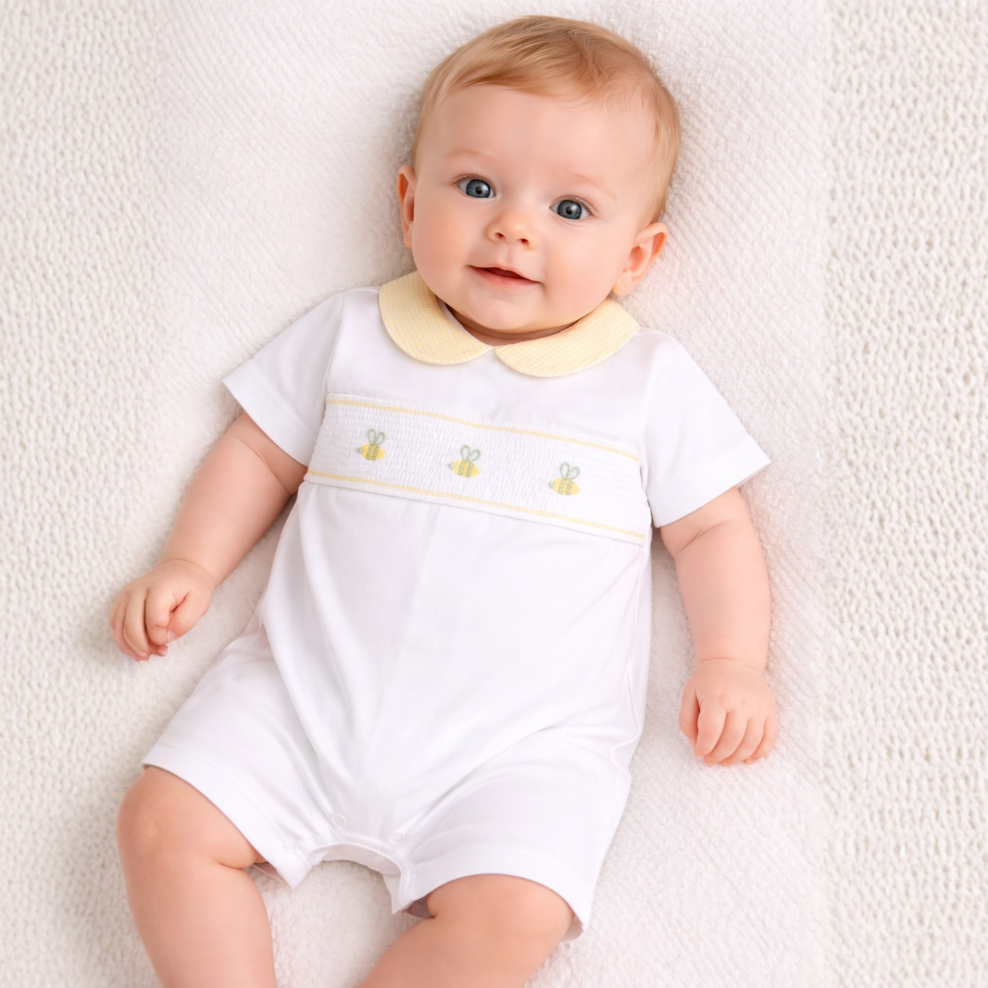 Deolinda White Smock Bumble Bee Romper