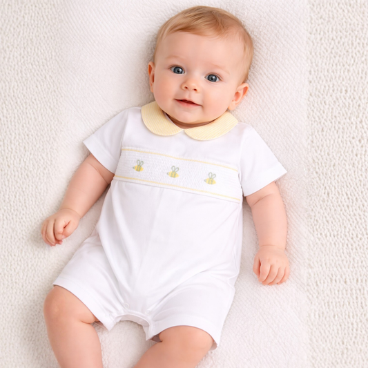 Deolinda White Smock Bumble Bee Romper