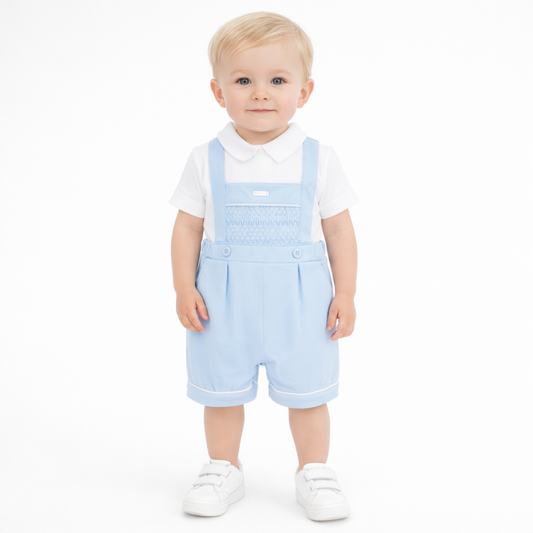 Amore Boys Blue Smock Two Piece Short Dungaree Set