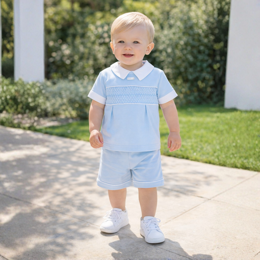 Amore Boys Blue Smock Short Set