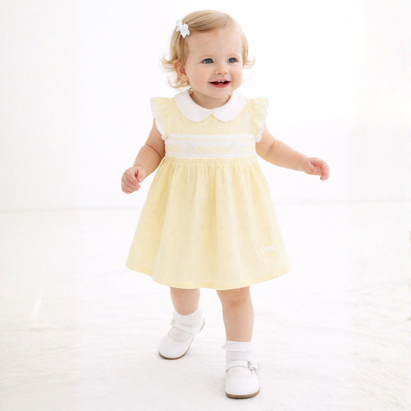 Amore Girls Lemon Smocked Dress & Pant Set