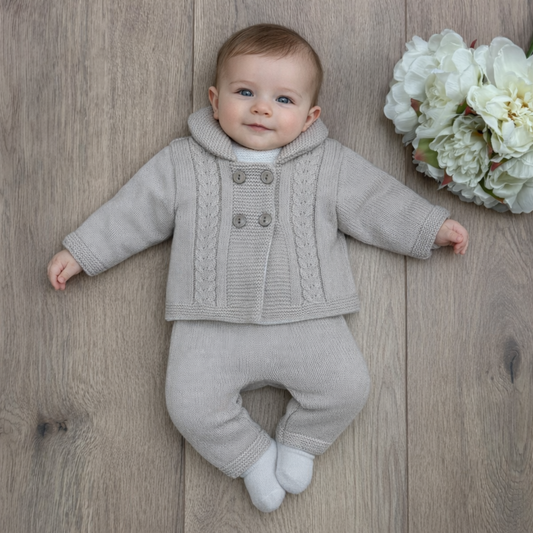 Little Nosh Beige Knitted Jacket & Trouser Set