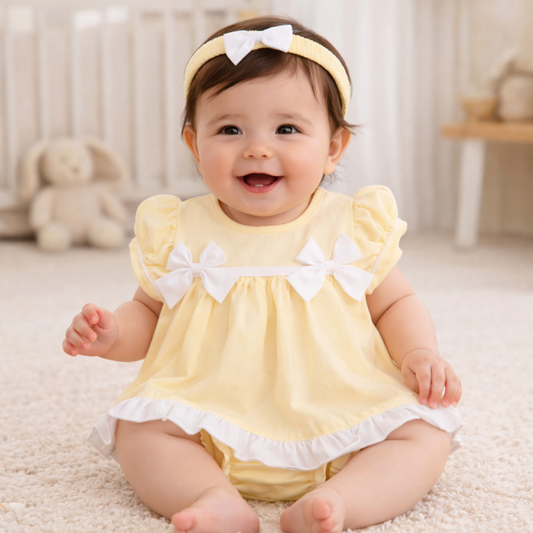 Girls Lemon Bow Dress With Pants & Headband