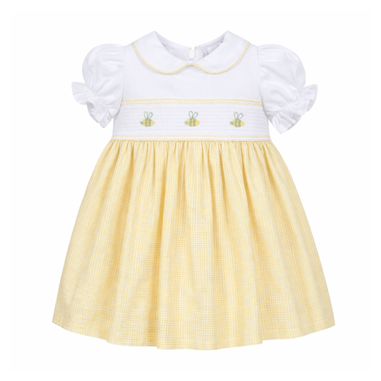 Deolinda Girls White/Lemon Smock Bumble Bee Dress
