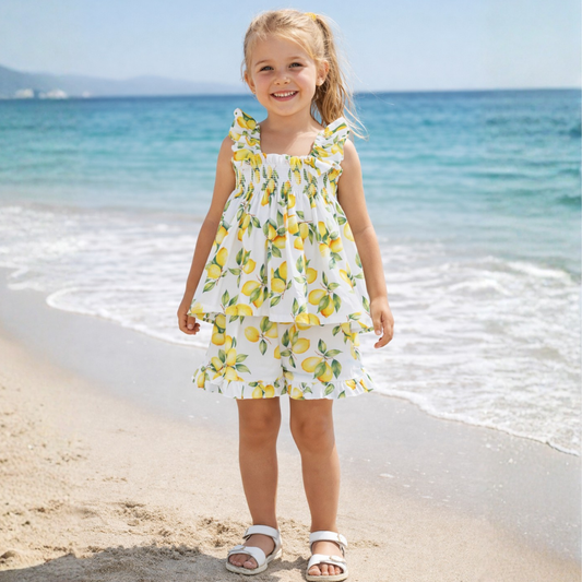 Deolinda Sorrento Girls Lemon Design Short Set