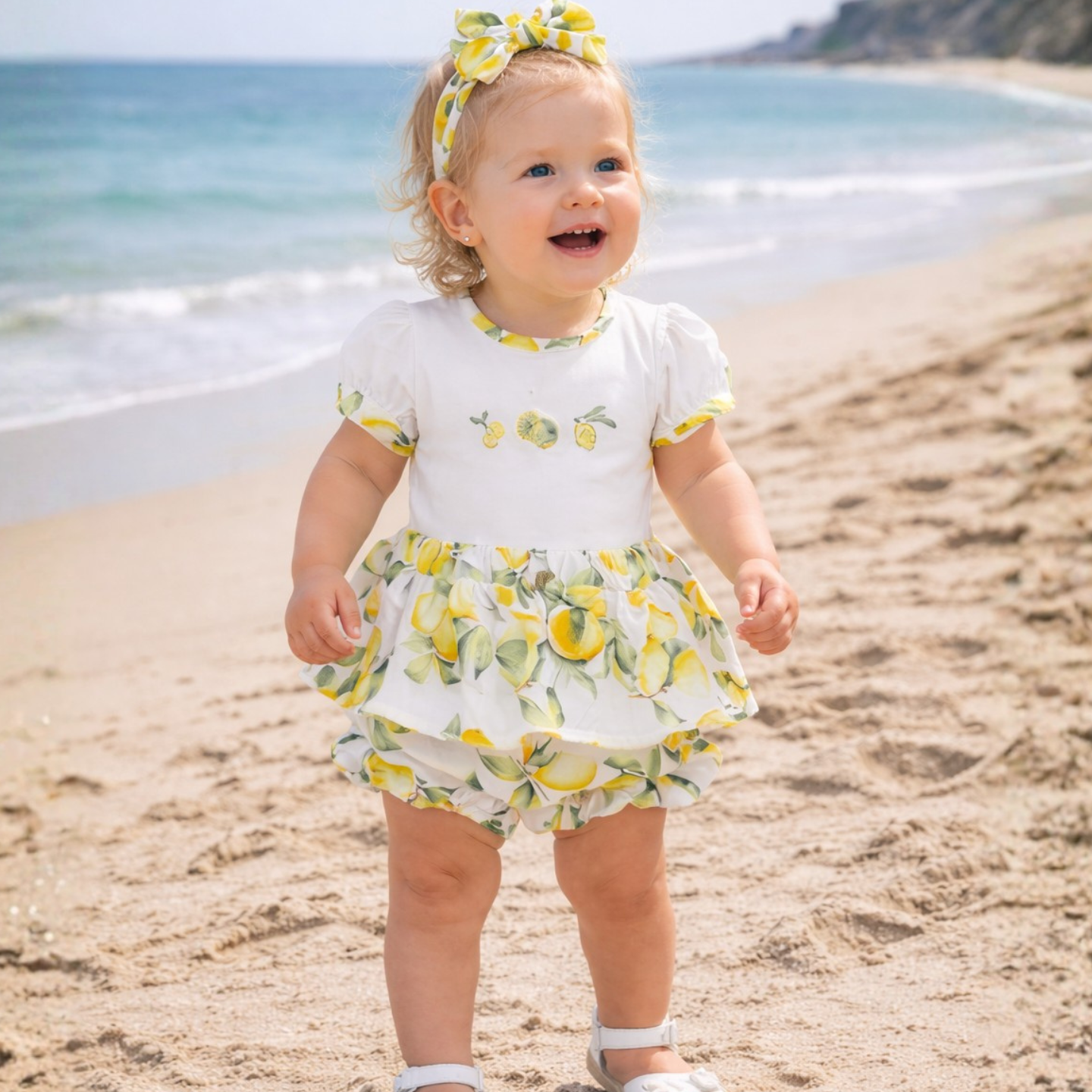 Deolinda Baby Girls Sorrento Lemon Two Piece Ruffle Pant Set