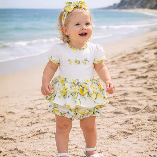 Deolinda Baby Girls Sorrento Lemon Two Piece Ruffle Pant Set