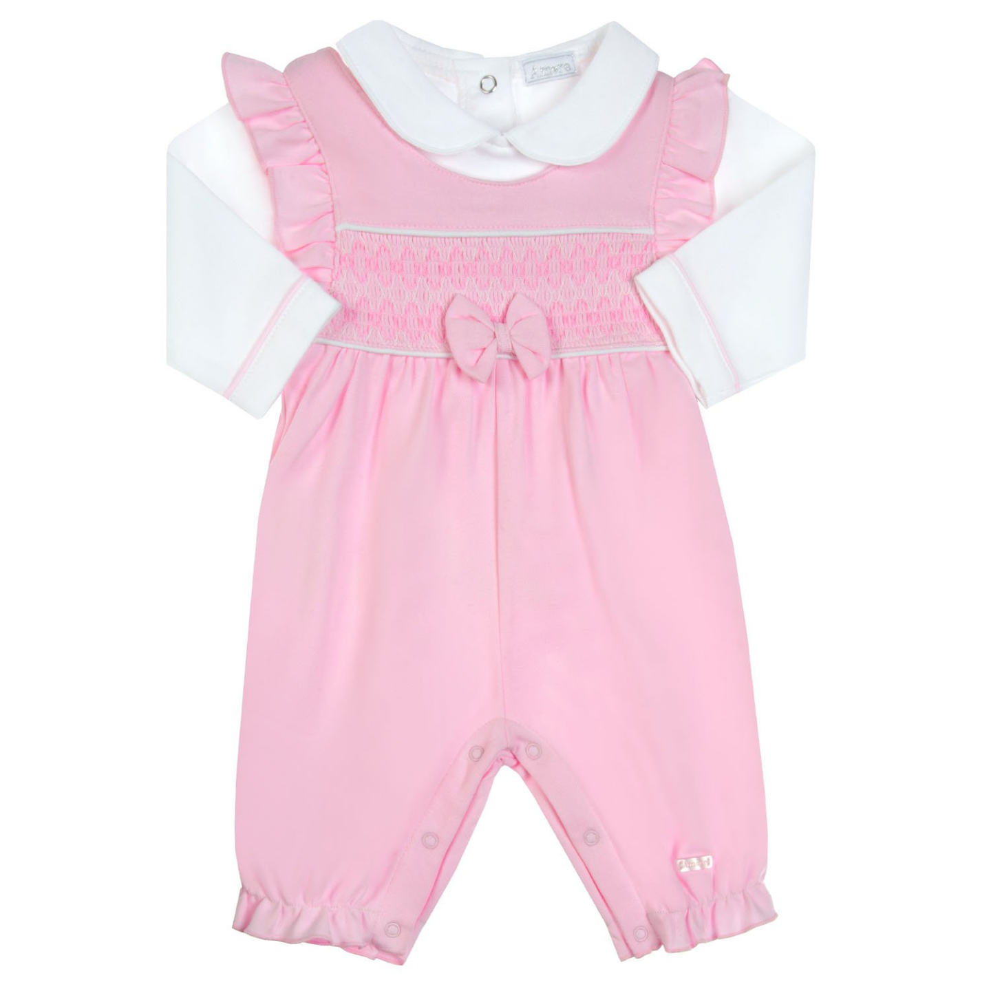 Amore Girls Pink Smock Dungaree Set