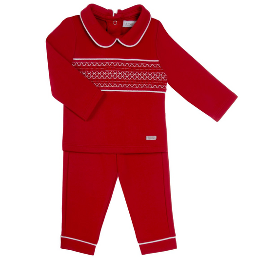 Amore Boys Red Smock Trouser Set