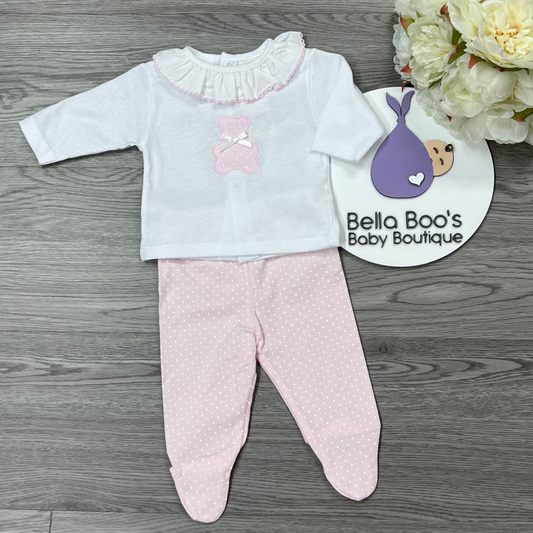 Baby Girls Two Piece Pink Teddy set