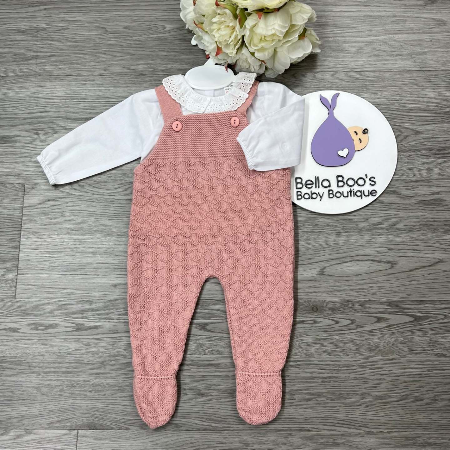 Girls Two Piece Pink Knit Romper