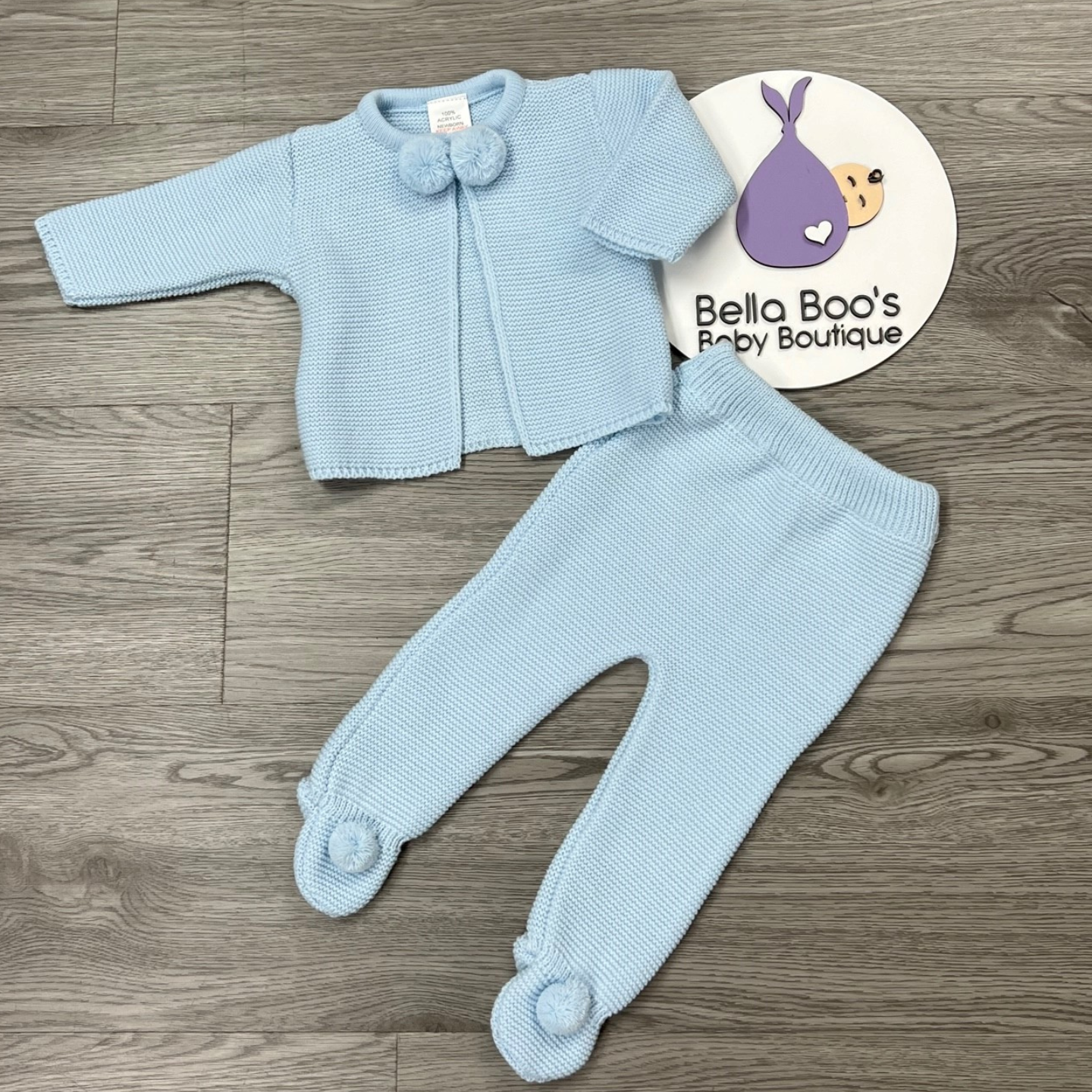 Blue Knit Pom Pom Suit