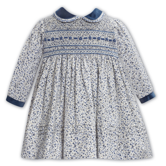 Sarah Louise Ivory/French Navy Floral Smock Dress