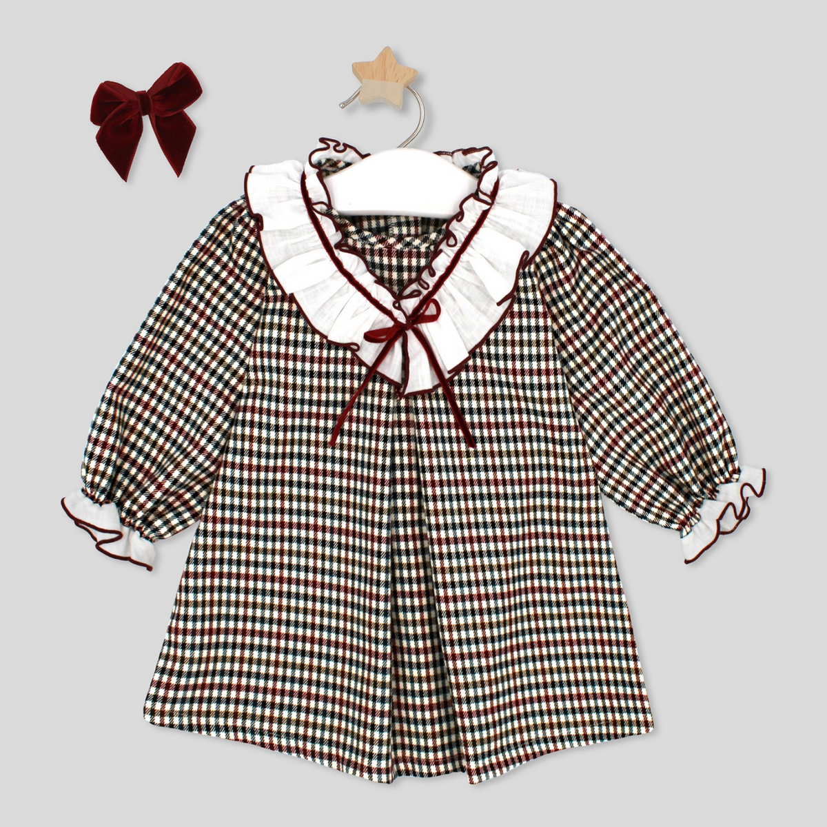 Rapife Girls Burgundy Check Dress