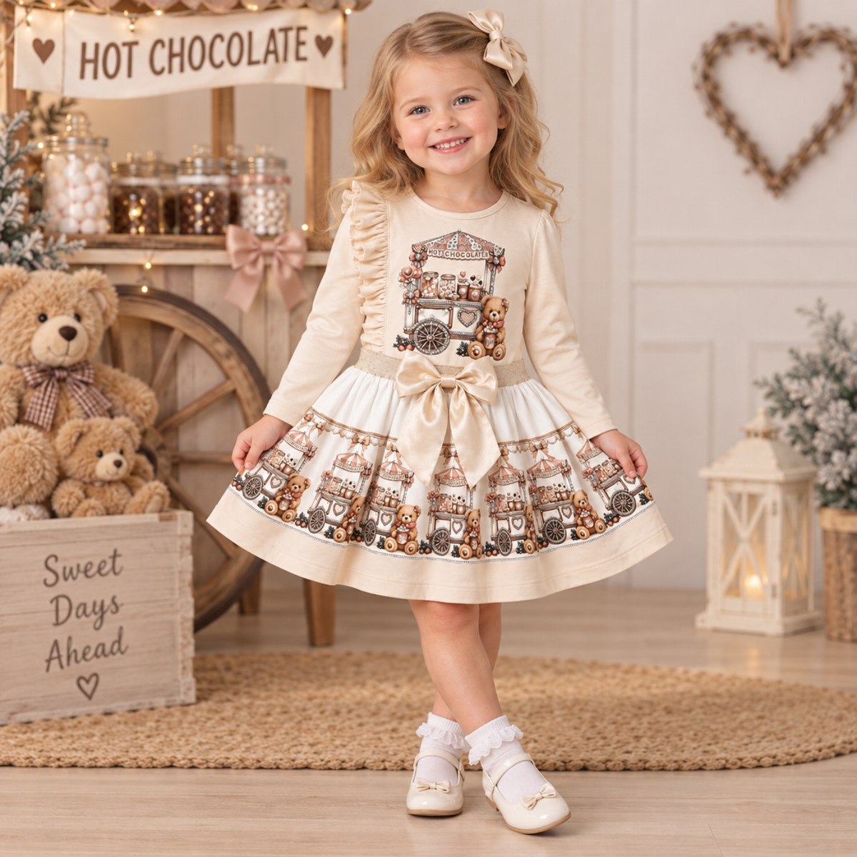 Girls Beige Skirt Set