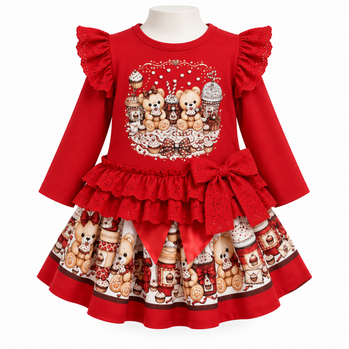 Girls Red Teddy Skirt Set