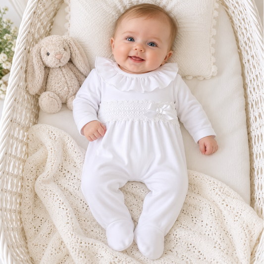 Baby Girls White Bow Sleepsuit