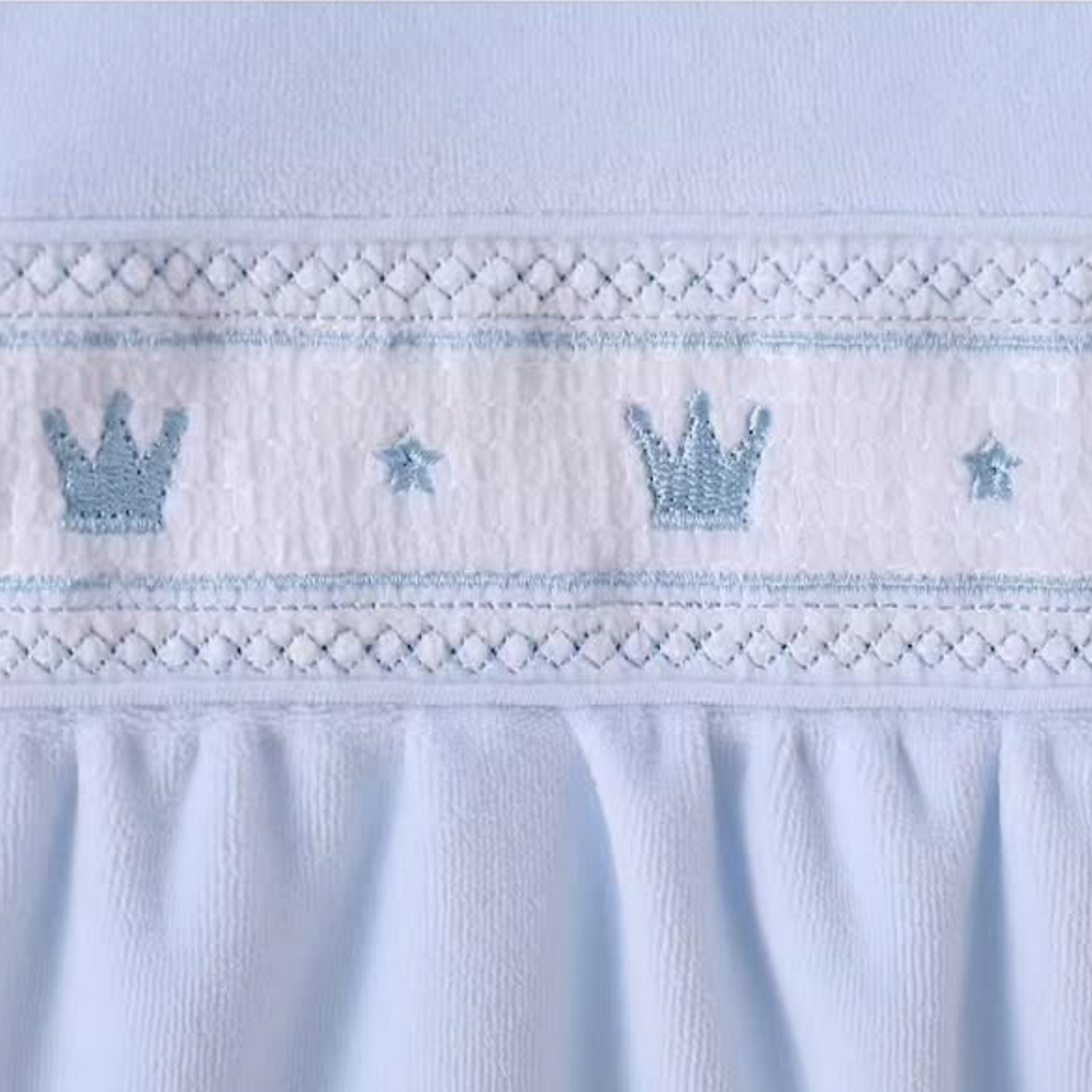 Baby Boys Blue Velour Crown Smock Sleepsuit