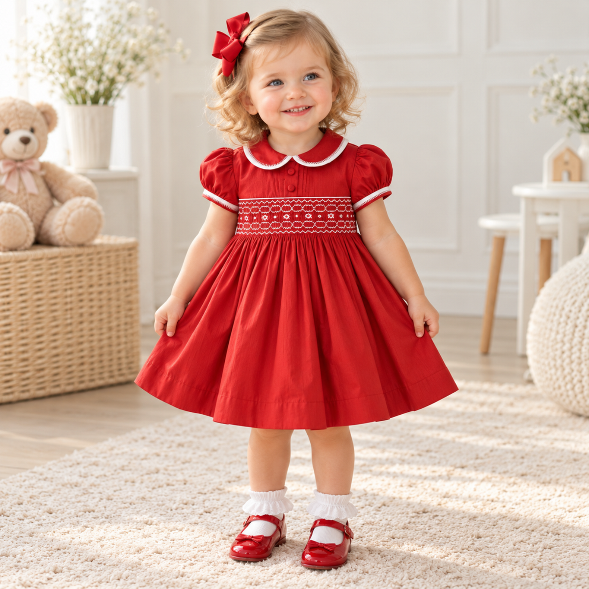 Pretty Originals Red Smock Dupion Dress