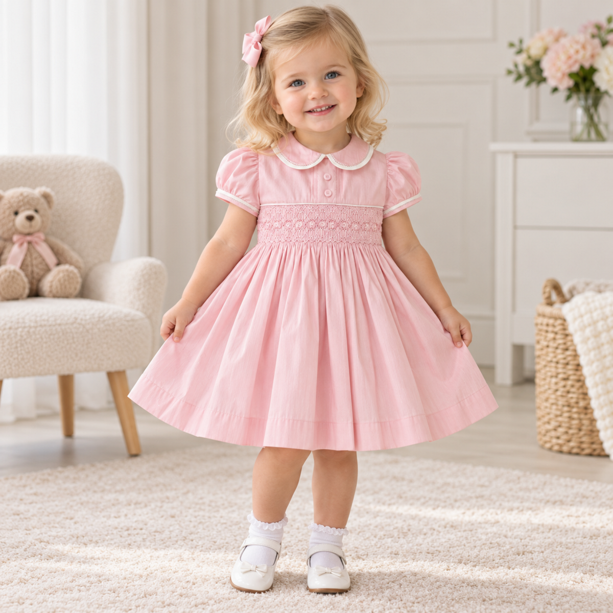 Pretty Originals Pink Smock Dupion Dress