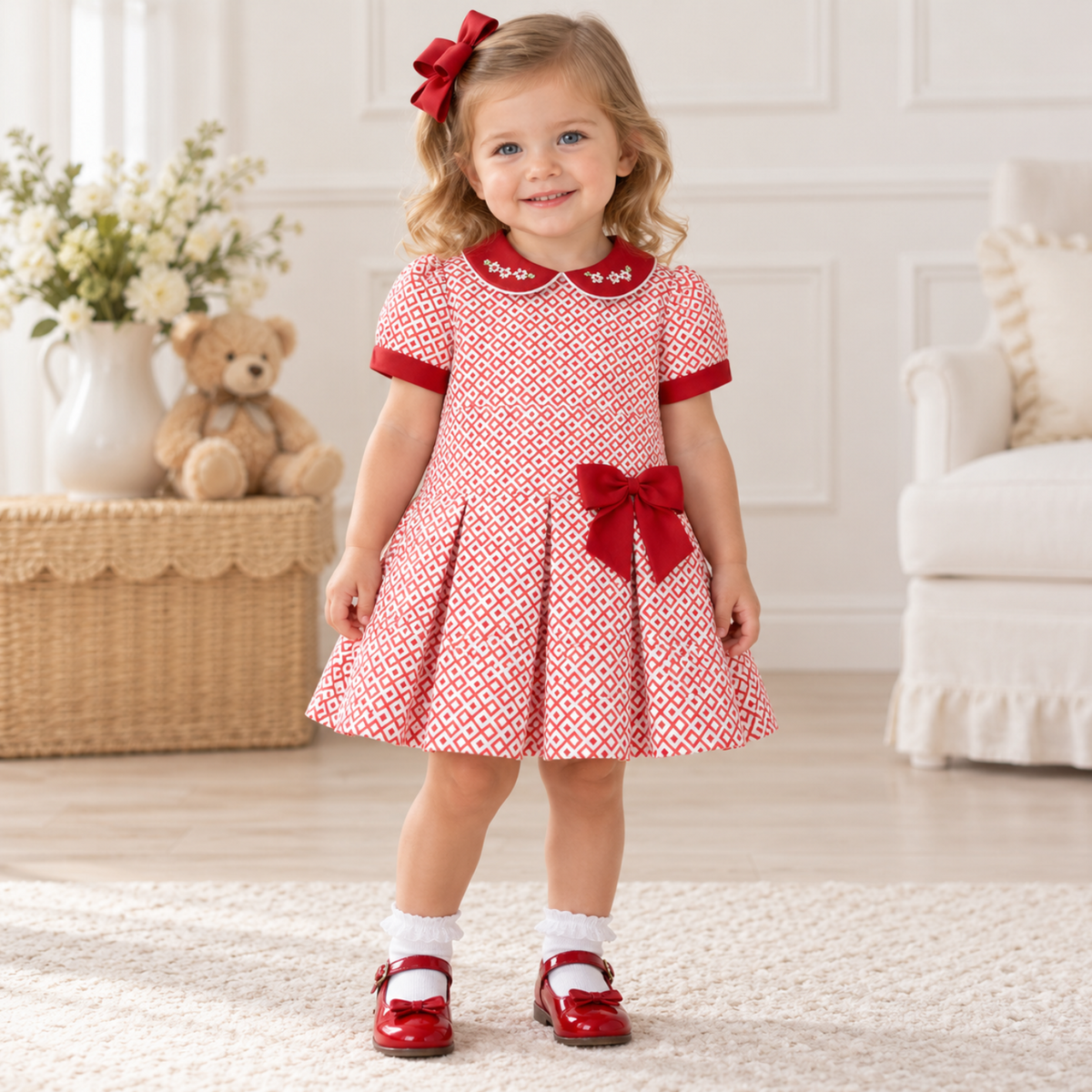 Pretty Originals Red Print Drop Waist Dress