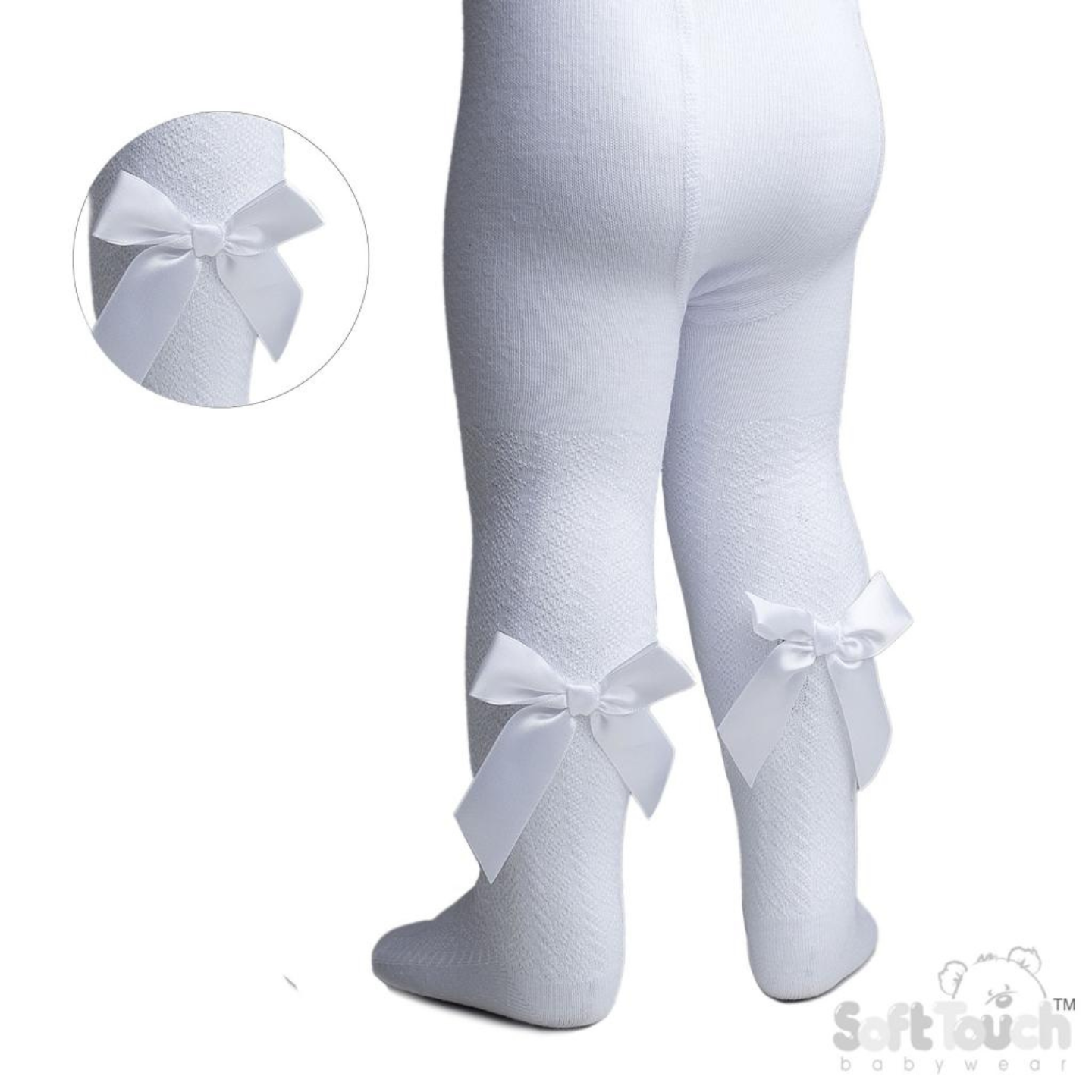 Girls White Tights With Back Bow