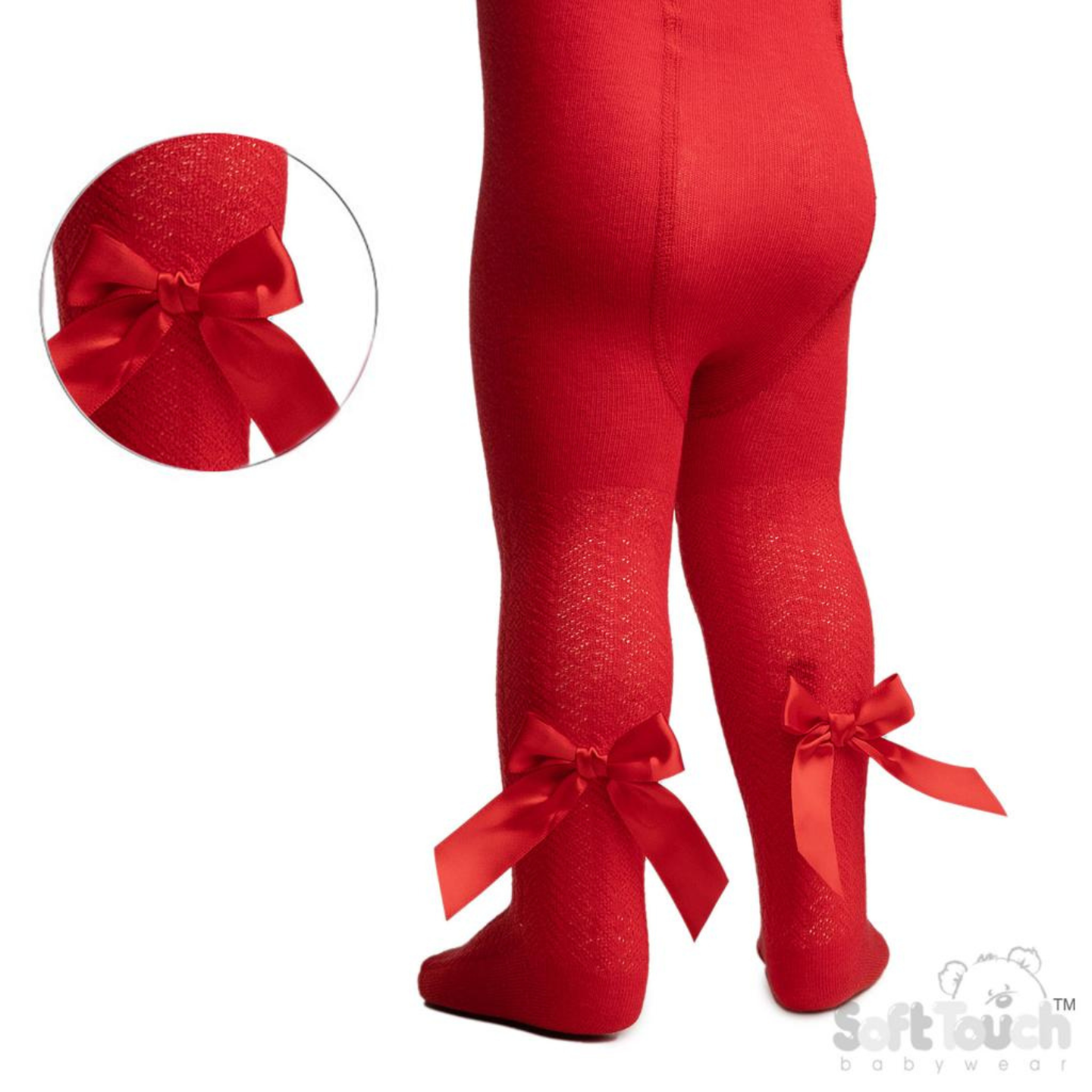 Girls Red Tights With Back Bow