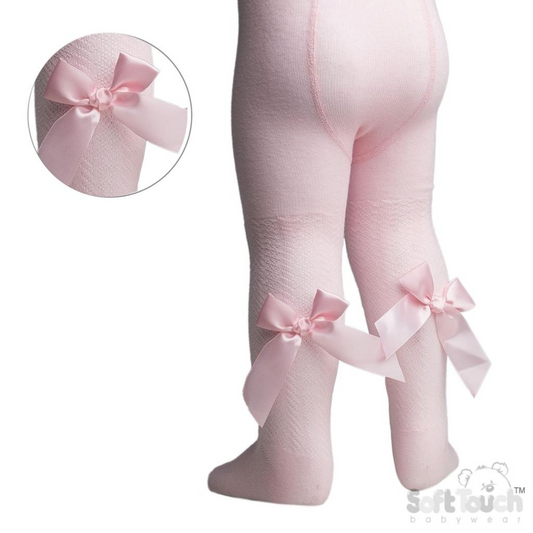 Girls Pink Tights With Back Bow
