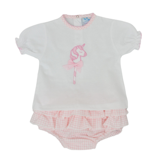 Sardon Baby Girls Pink Ruffle Jam Pant Set