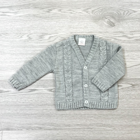 Grey Cable Knit Button Cardigan