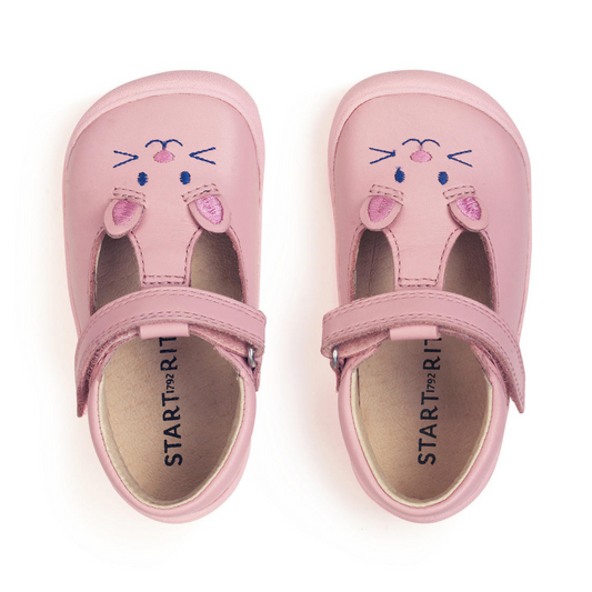 Start Rite Fellow Pink Leather Cat Girls Riptape First Walking Shoe