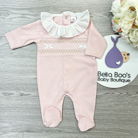 Baby Girls Pink Smock Sleep Suit