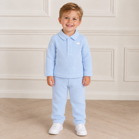 Amore Boys Blue Knitted Polo Set