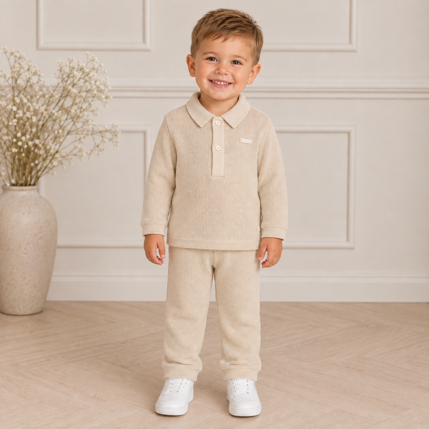 Amore Boys Beige Knitted Polo Set