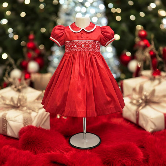 Pretty Originals Girls Red Smock Dress