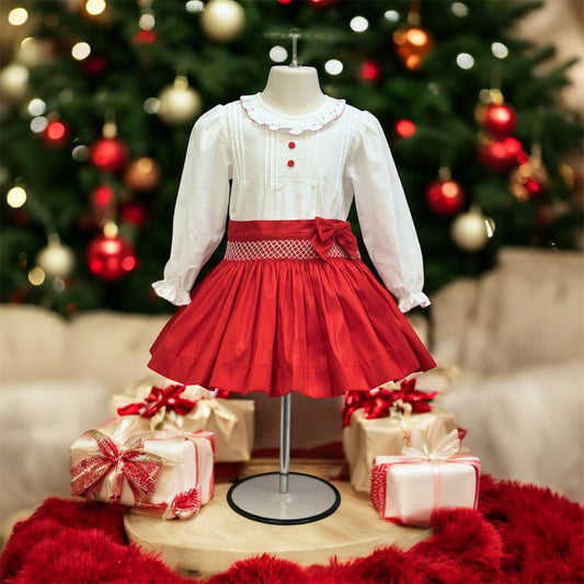 Pretty Originals Girls Red Smock Skirt Set
