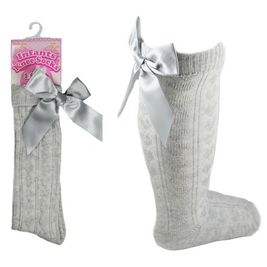 Girls Grey Knee Sock with Back Bow