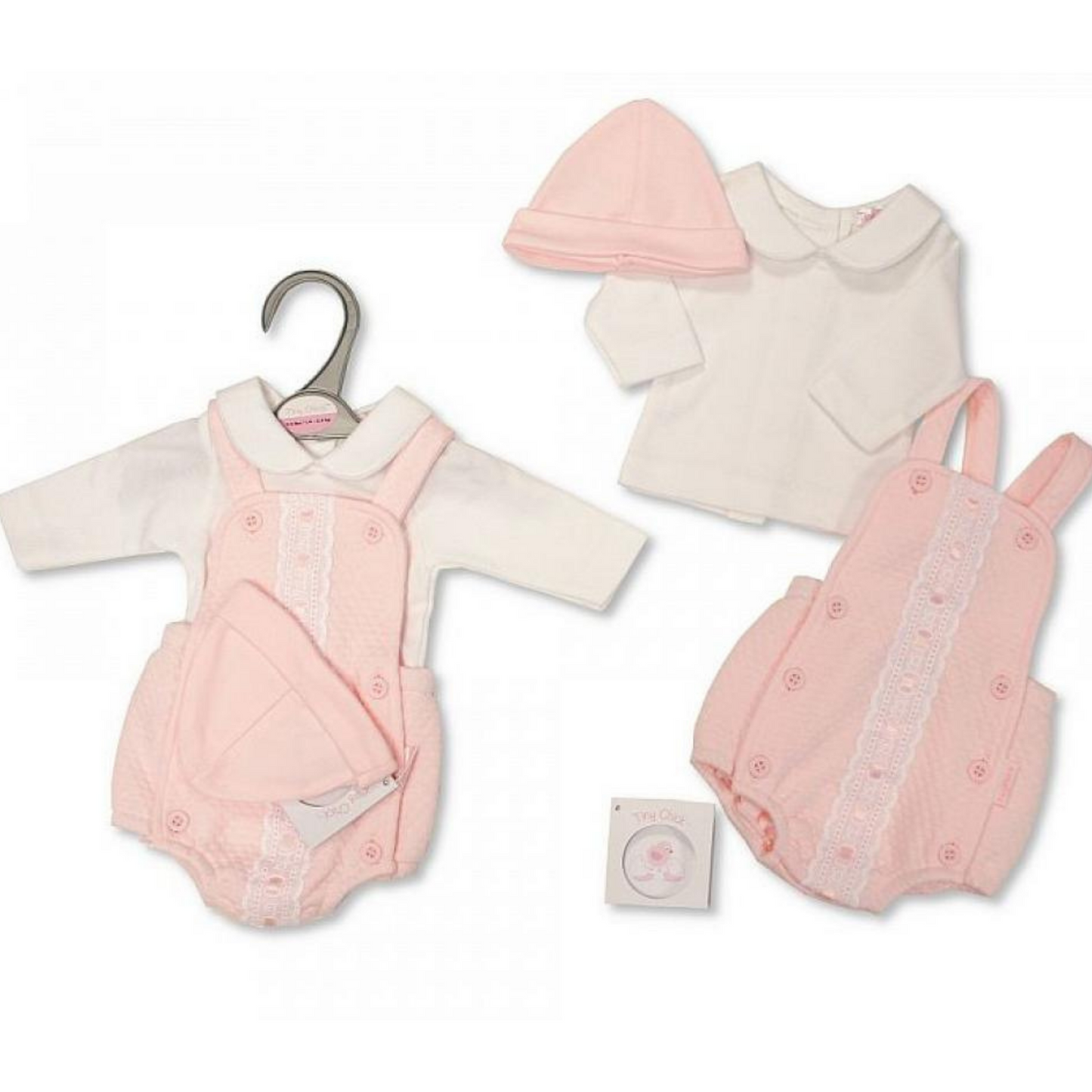 Tiny Baby Pink Romper With Blouse & Hat Set