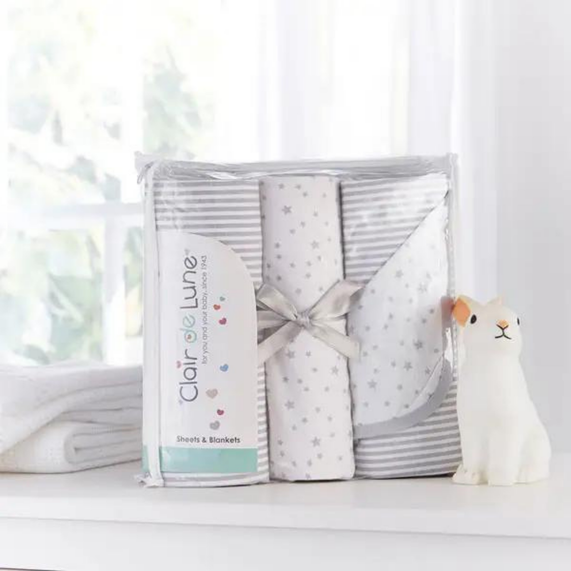 Clair de Lune Stars Stripes 3 Piece Cot Bed Bundle Grey