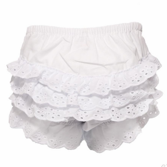 Girls White Cotton Frilly Pants