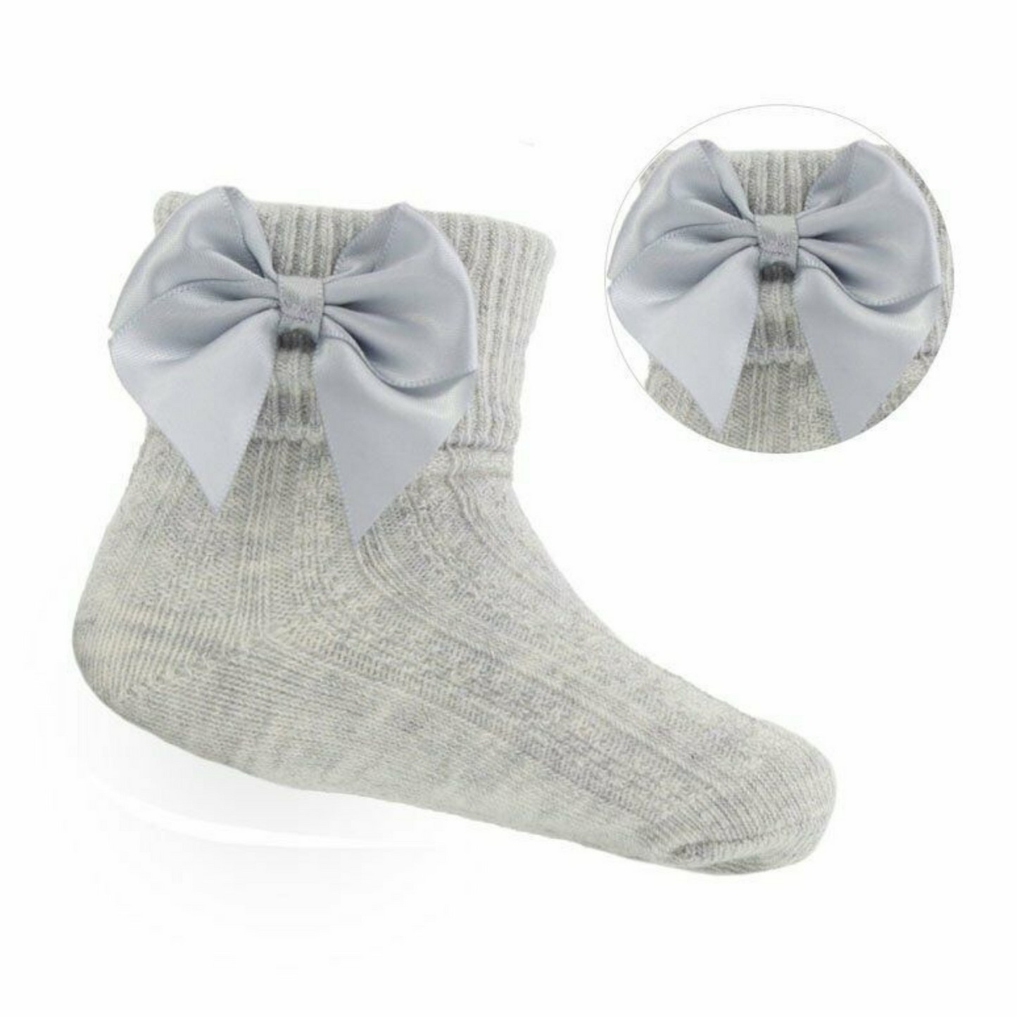 Girls Grey Bow Ankle Sock