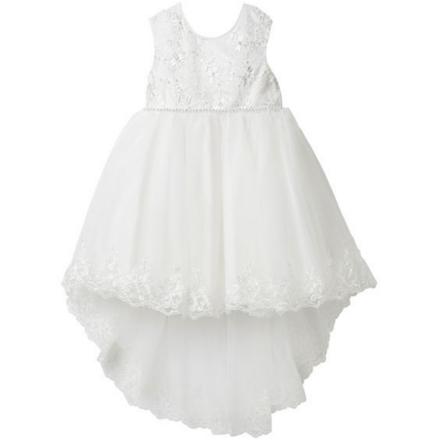 Girls 'Khloe' White Christening/Party Dress With Train Back Detail